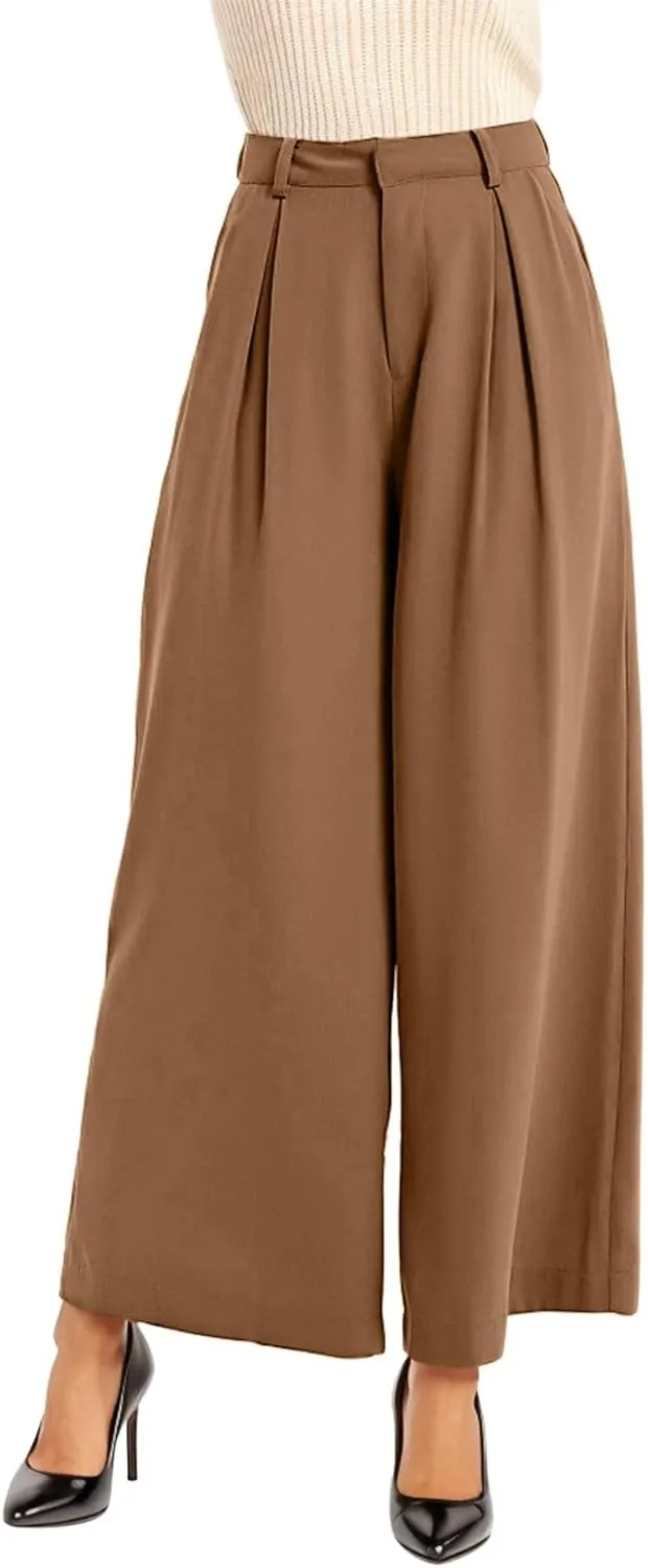 Plus Size Wide Leg Pants with Pockets Flowy Summer Palazzo High Waist Elastic Lounge Trouser Straight Wide Leg Pants