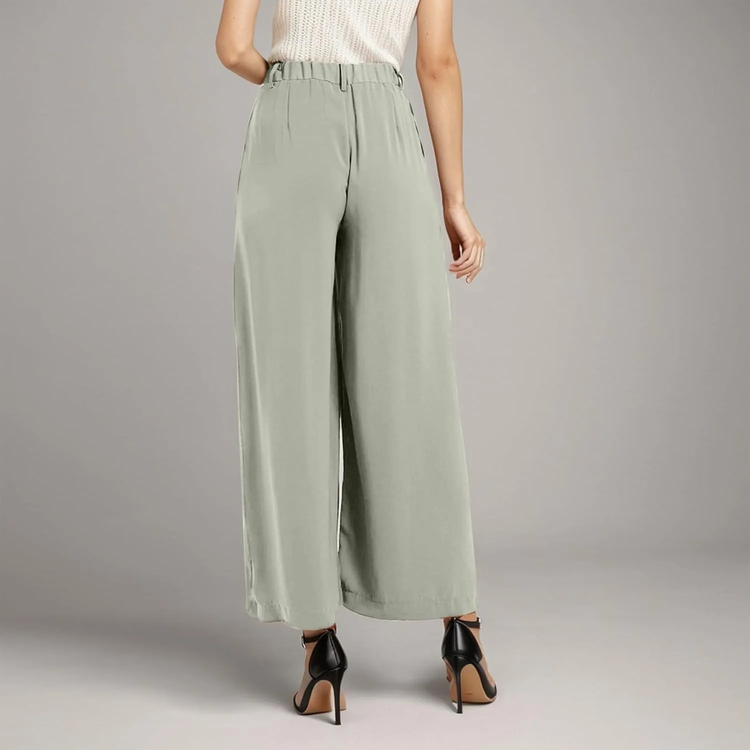Plus Size Wide Leg Pants with Pockets Flowy Summer Palazzo High Waist Elastic Lounge Trouser Straight Wide Leg Pants