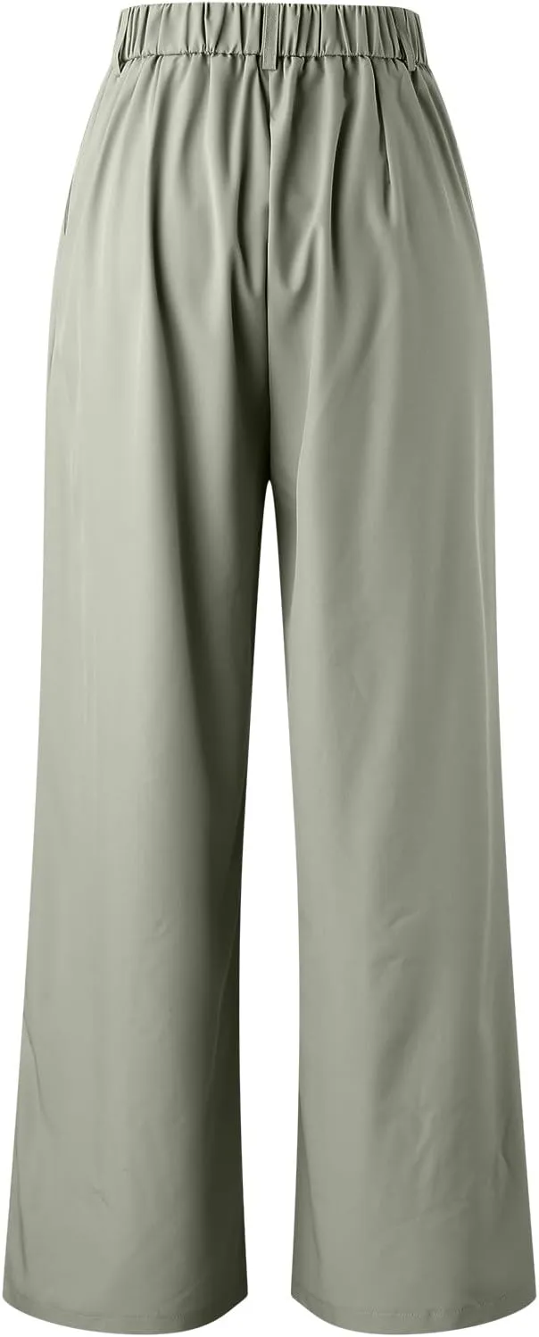 Plus Size Wide Leg Pants with Pockets Flowy Summer Palazzo High Waist Elastic Lounge Trouser Straight Wide Leg Pants