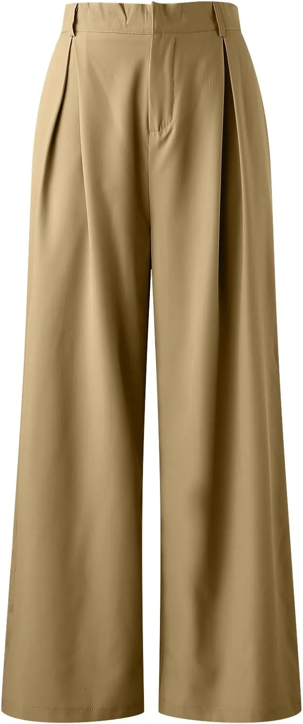 Plus Size Wide Leg Pants with Pockets Flowy Summer Palazzo High Waist Elastic Lounge Trouser Straight Wide Leg Pants
