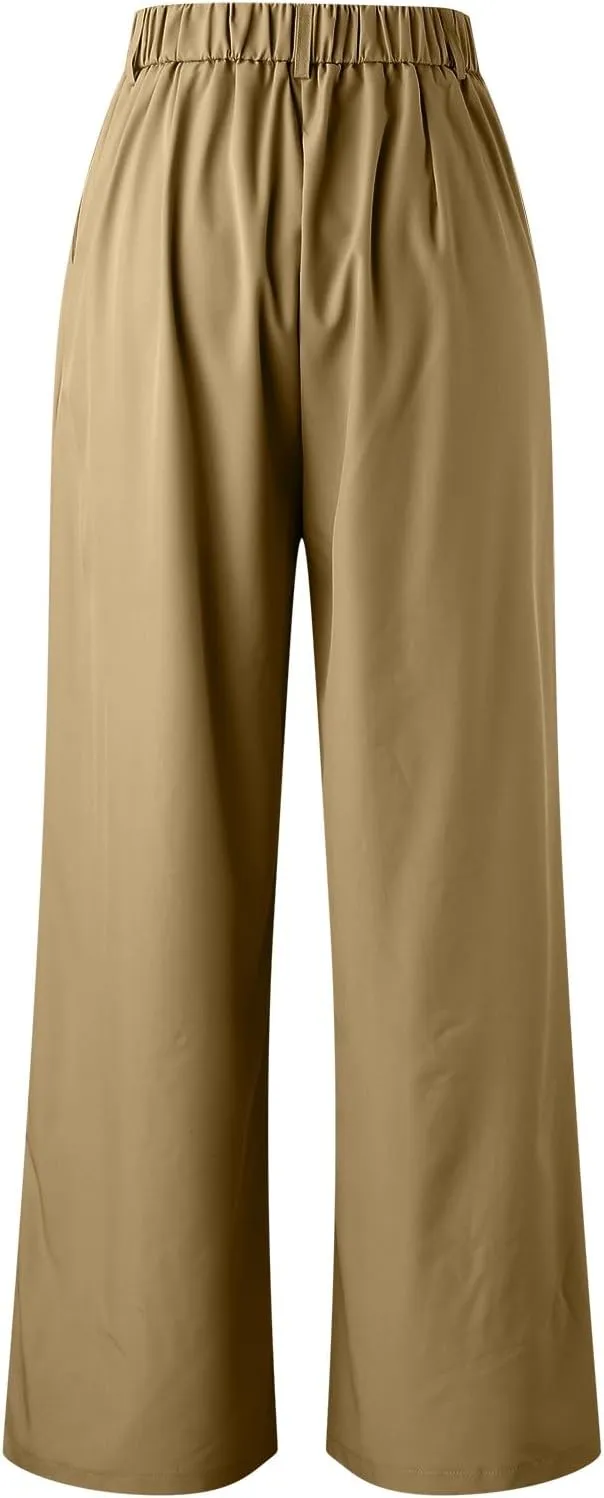 Plus Size Wide Leg Pants with Pockets Flowy Summer Palazzo High Waist Elastic Lounge Trouser Straight Wide Leg Pants