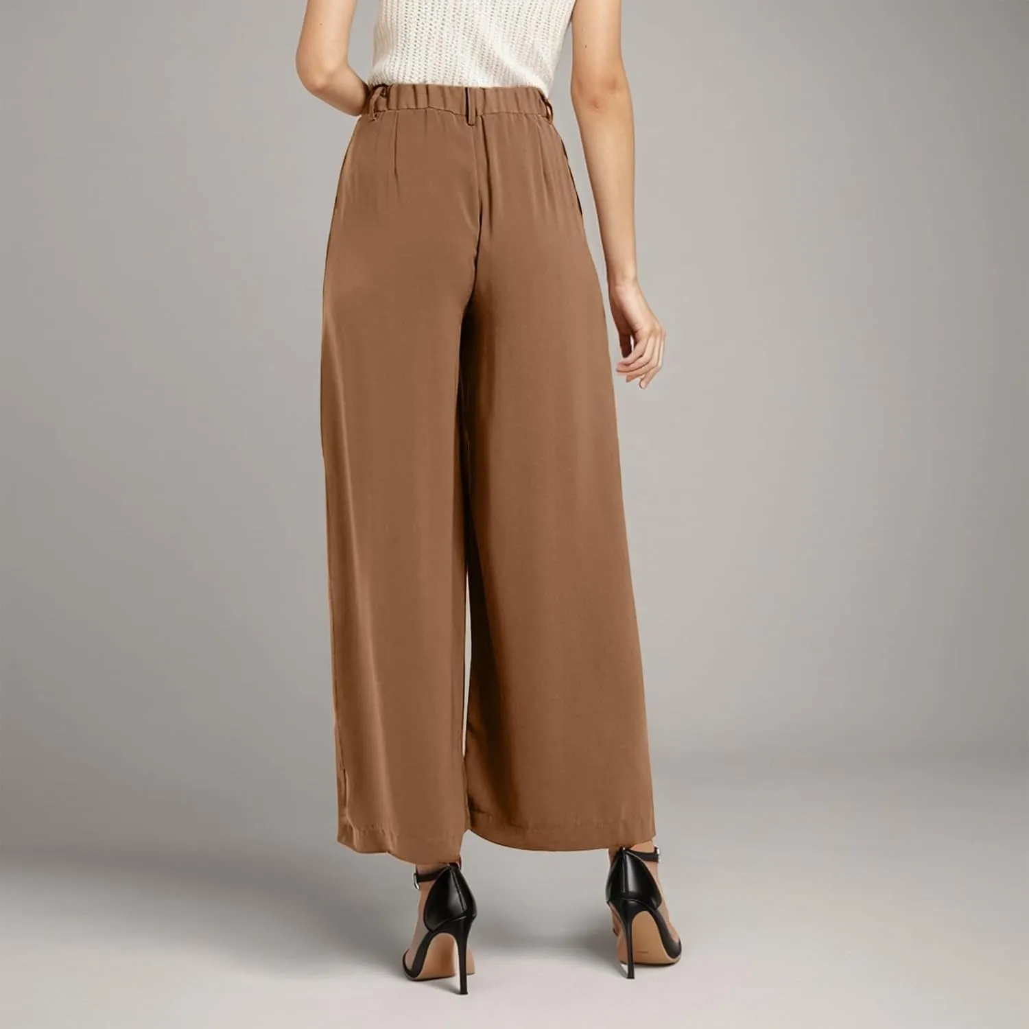 Plus Size Wide Leg Pants with Pockets Flowy Summer Palazzo High Waist Elastic Lounge Trouser Straight Wide Leg Pants