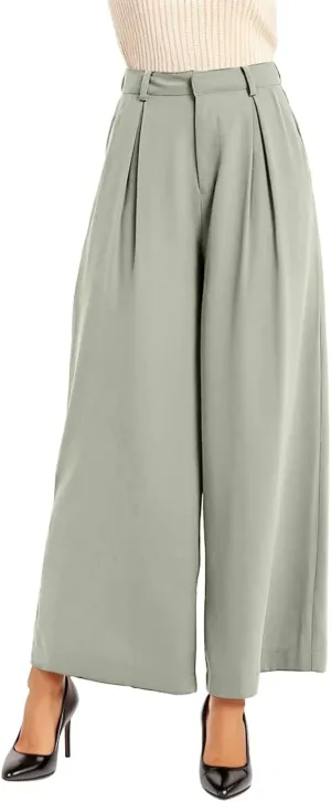 Plus Size Wide Leg Pants with Pockets Flowy Summer Palazzo High Waist Elastic Lounge Trouser Straight Wide Leg Pants