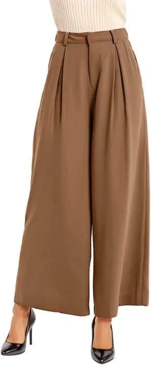 Plus Size Wide Leg Pants with Pockets Flowy Summer Palazzo High Waist Elastic Lounge Trouser Straight Wide Leg Pants