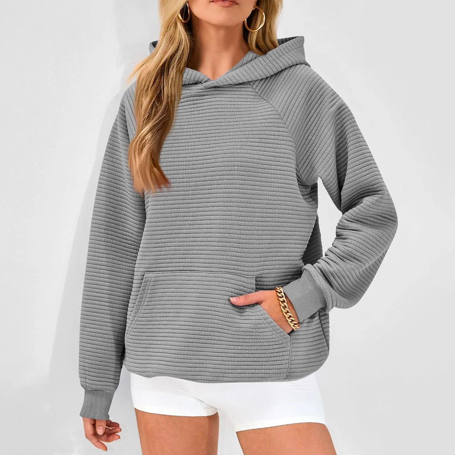 Preppy Hoodies for Women Fleece Loose Fit Hooded Sweatshirts Comfy Casual Long Sleeve Hoodies with Pockets