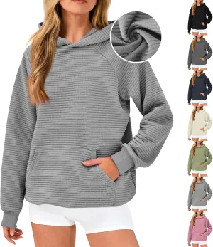 Preppy Hoodies for Women Fleece Loose Fit Hooded Sweatshirts Comfy Casual Long Sleeve Hoodies with Pockets