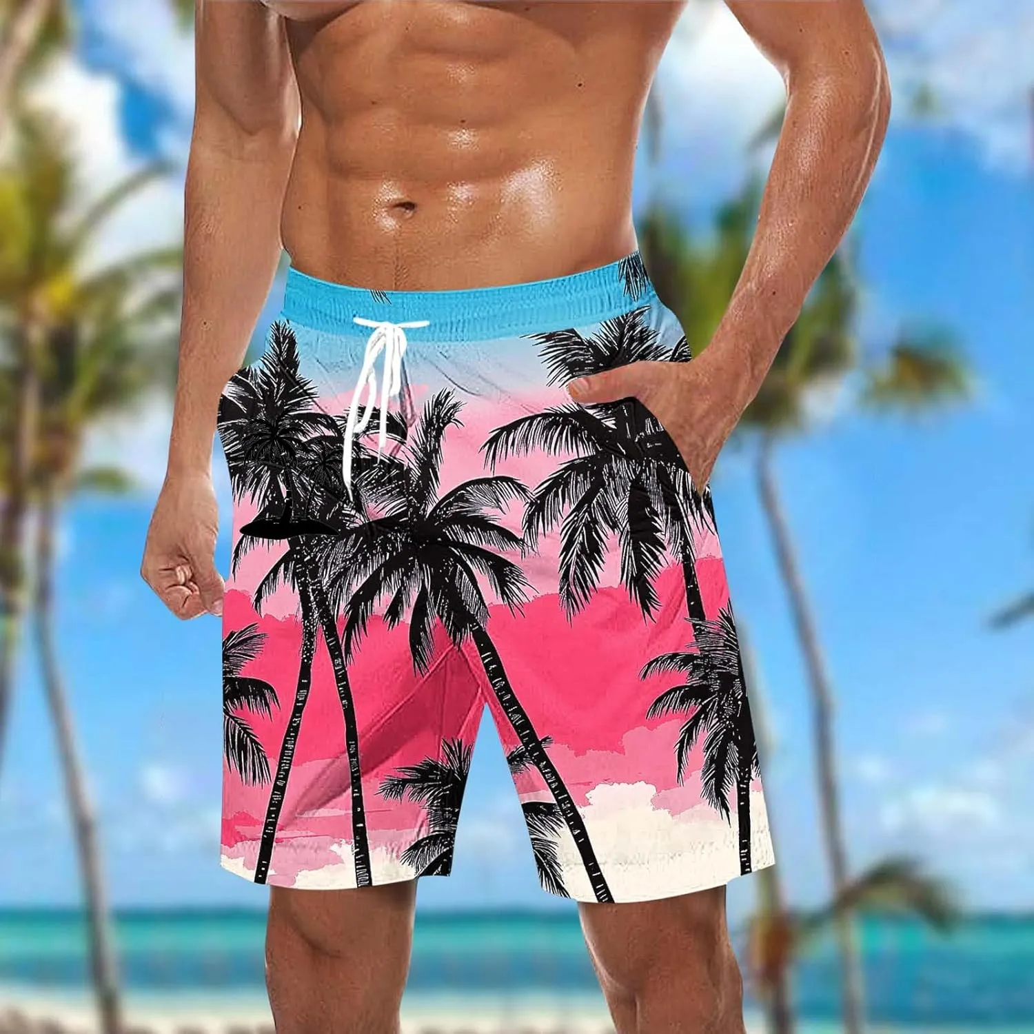Print Loose Fit for Man Fall Summer Beach Hawaiian Pleated Tropical Straight Leg Trousers Pants Shorts Mens 2025
