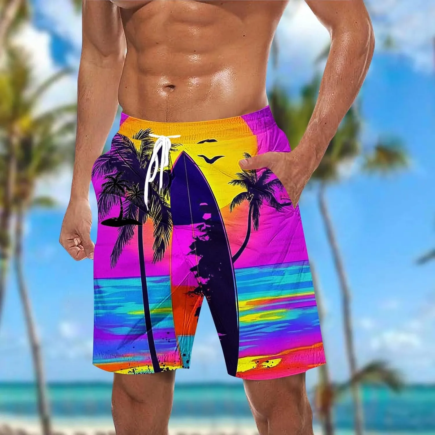 Print Loose Fit for Man Fall Summer Beach Hawaiian Pleated Tropical Straight Leg Trousers Pants Shorts Mens 2025