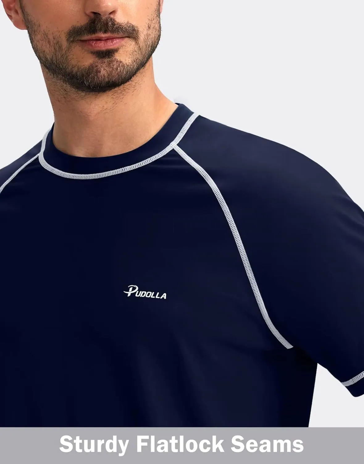 Pudolla Men's Swim Shirts Rash Guard Shirts for Men UPF 50  Sun Protection T-Shirts Quick Dry Beach Surf Water Shirt