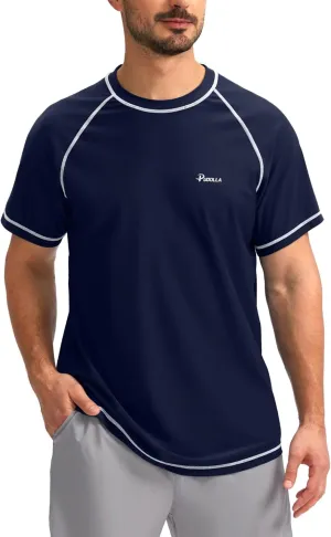 Pudolla Men's Swim Shirts Rash Guard Shirts for Men UPF 50  Sun Protection T-Shirts Quick Dry Beach Surf Water Shirt