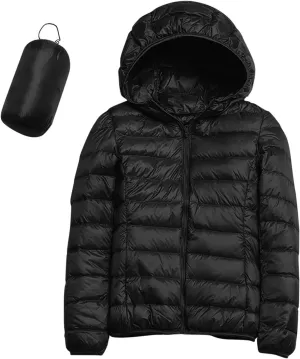 Puffer Jacket Womens with Hood Winter Warm Packable Bubble Jacket Lightweight Slim Fit Short Duck Down Coat