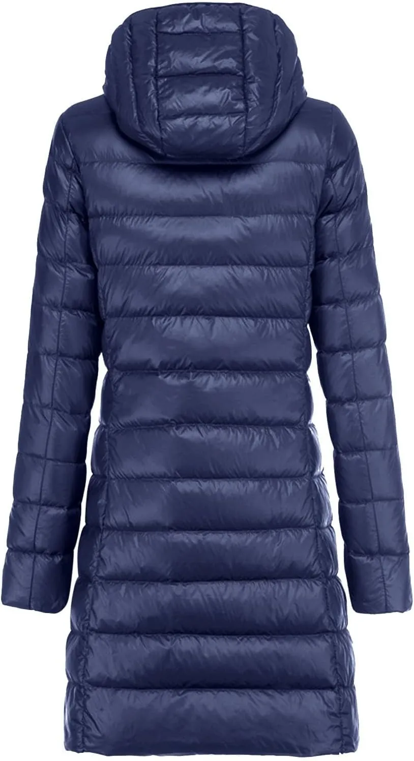 Puffer Jackets for Women Packable Down Jacket Winter Warm Lightweight Long Down Coat Hooded Outwear Winter Clothes