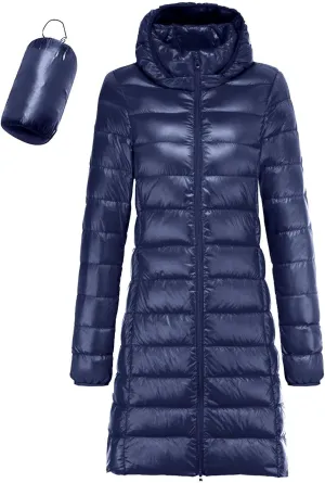Puffer Jackets for Women Packable Down Jacket Winter Warm Lightweight Long Down Coat Hooded Outwear Winter Clothes