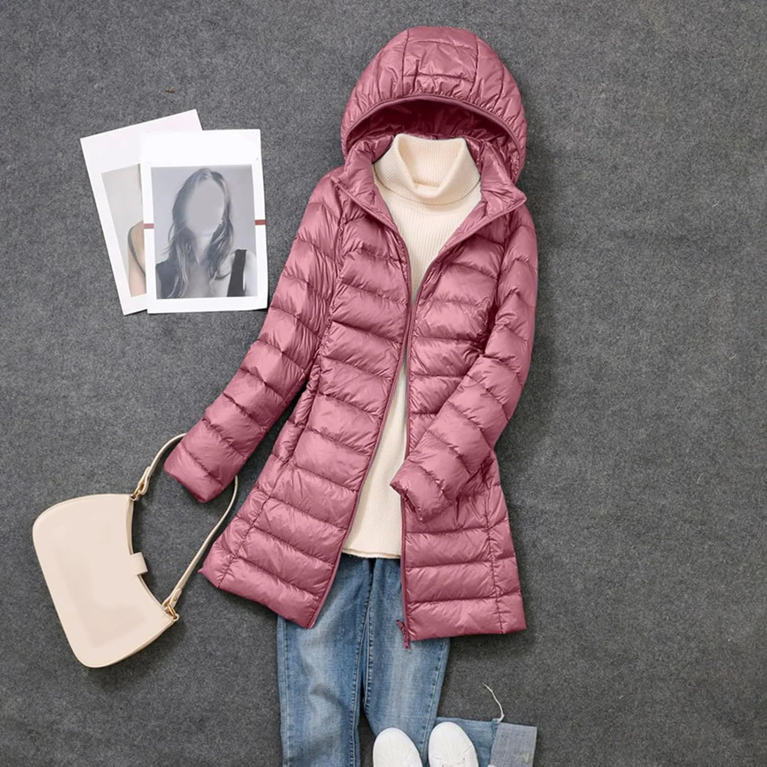 Puffer Jackets for Women Winter Warm Packable Down Jacket Lightweight Slim Fit Hooded Coat Short Duck Down Jacket