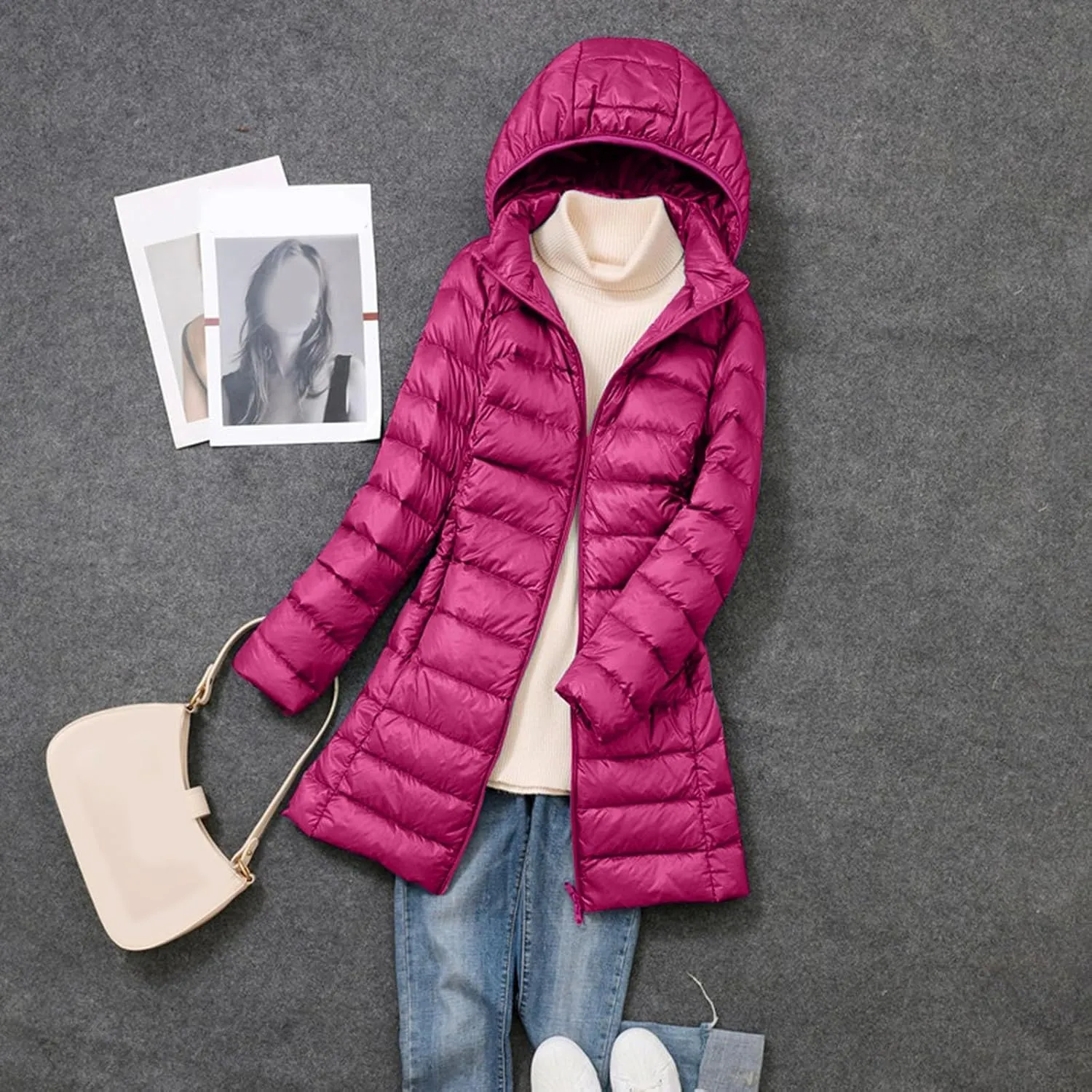 Puffer Jackets for Women Winter Warm Packable Down Jacket Lightweight Slim Fit Hooded Coat Short Duck Down Jacket
