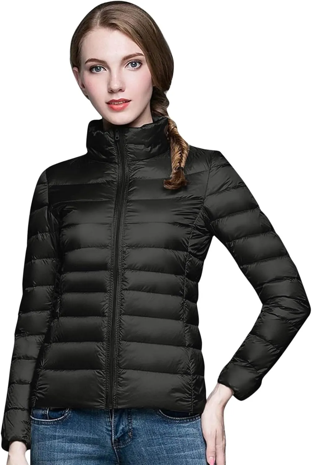 Puffer Jackets for Women Winter Warm Packable Down Jacket Ultra Light Slim Fit Hooded Jacket Short Duck Down Coat