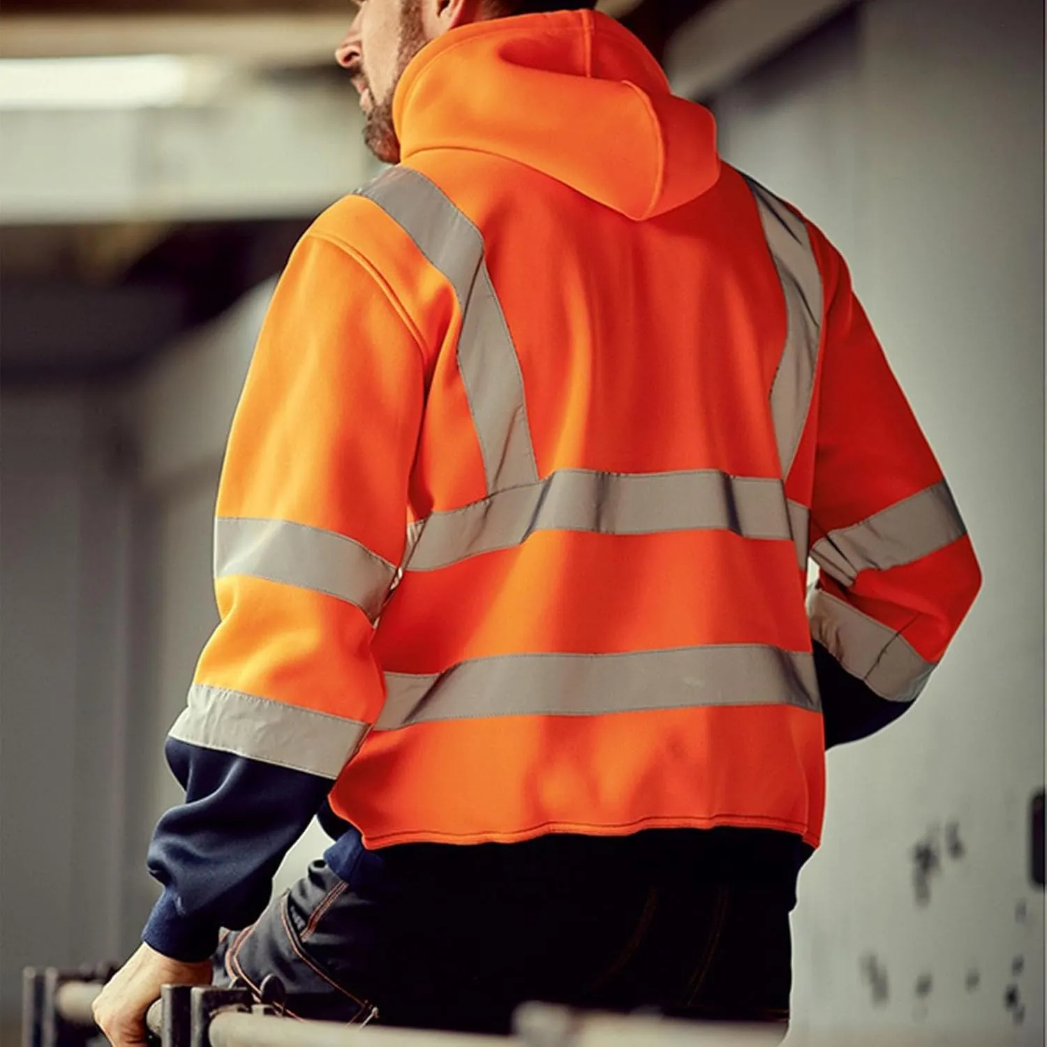 Safety Hoodies for Men High Visibility Reflective Workwear Fleece Lined Zip Up Jackets Hooded Sweatshirts with Pocket