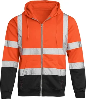 Safety Hoodies for Men High Visibility Reflective Workwear Fleece Lined Zip Up Jackets Hooded Sweatshirts with Pocket