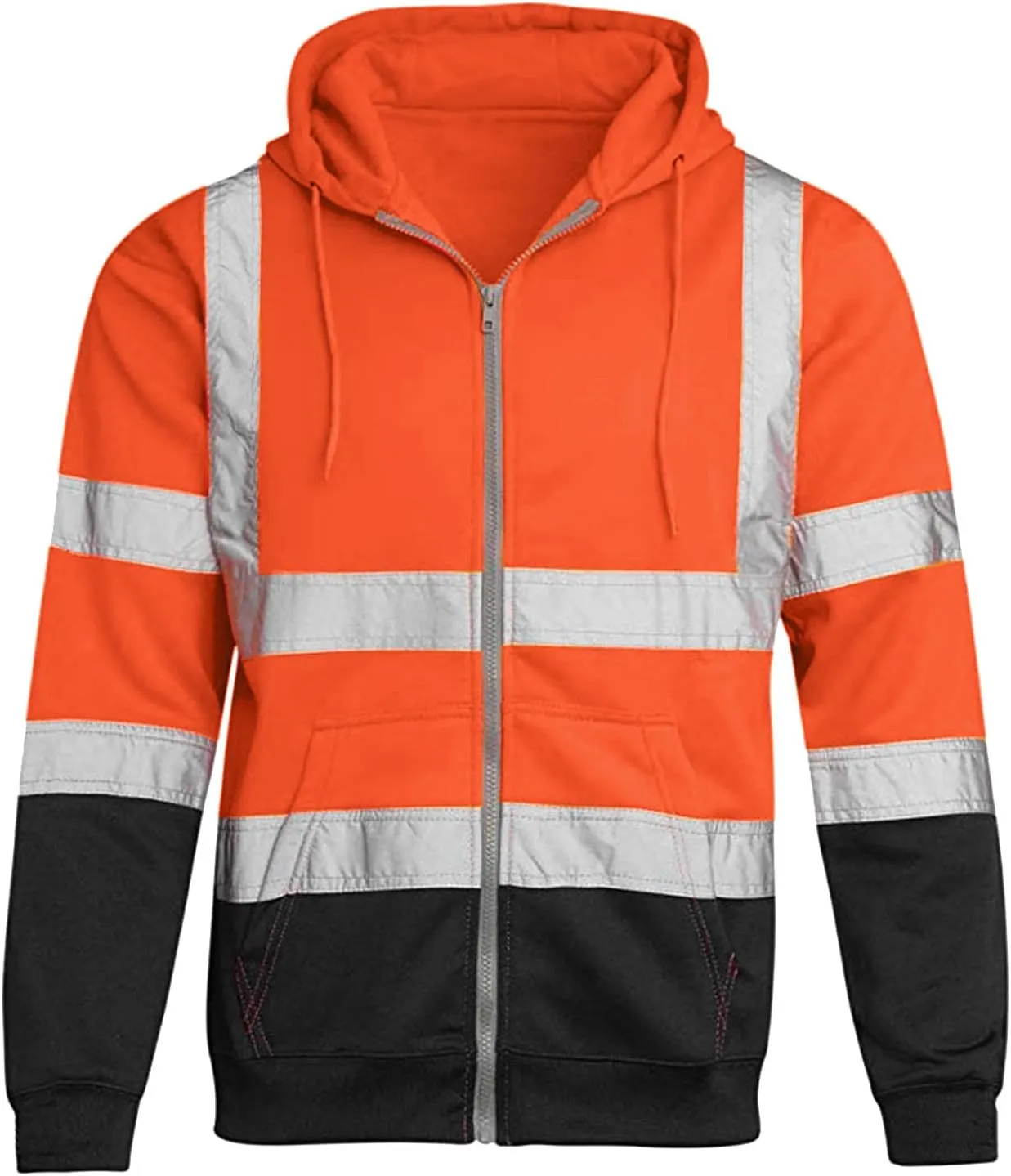 Safety Hoodies for Men High Visibility Reflective Workwear Fleece Lined Zip Up Jackets Hooded Sweatshirts with Pocket