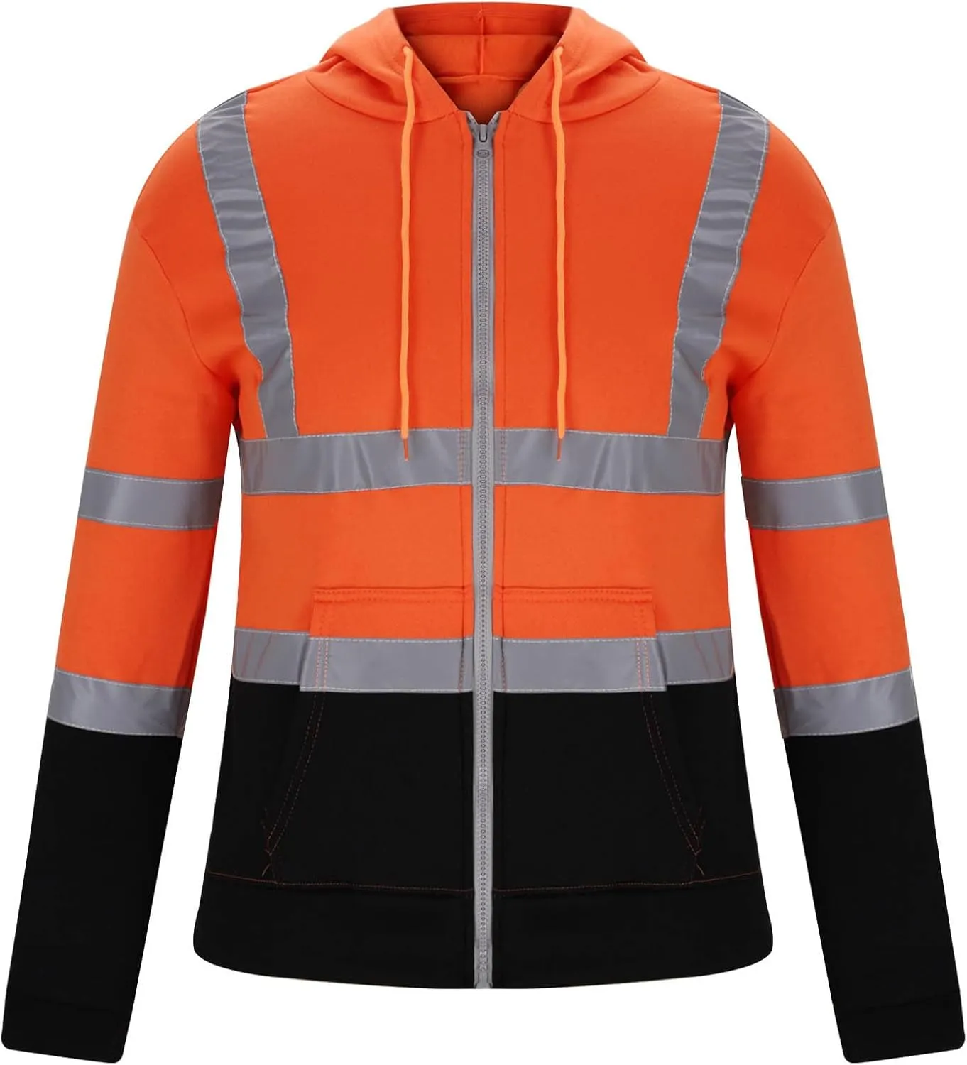Safety Hoodies for Men High Visibility Reflective Workwear Fleece Lined Zip Up Jackets Hooded Sweatshirts with Pocket