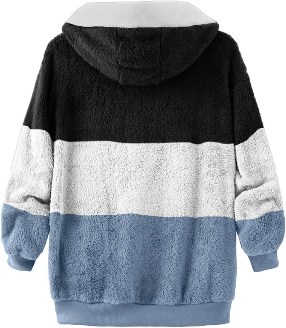 SEAOPEN Fuzzy Fleece Jacket Women Full Zip Plush Hooded Jackets Fashion Color Block Sherpa Jacket Winter Coats Outerwear