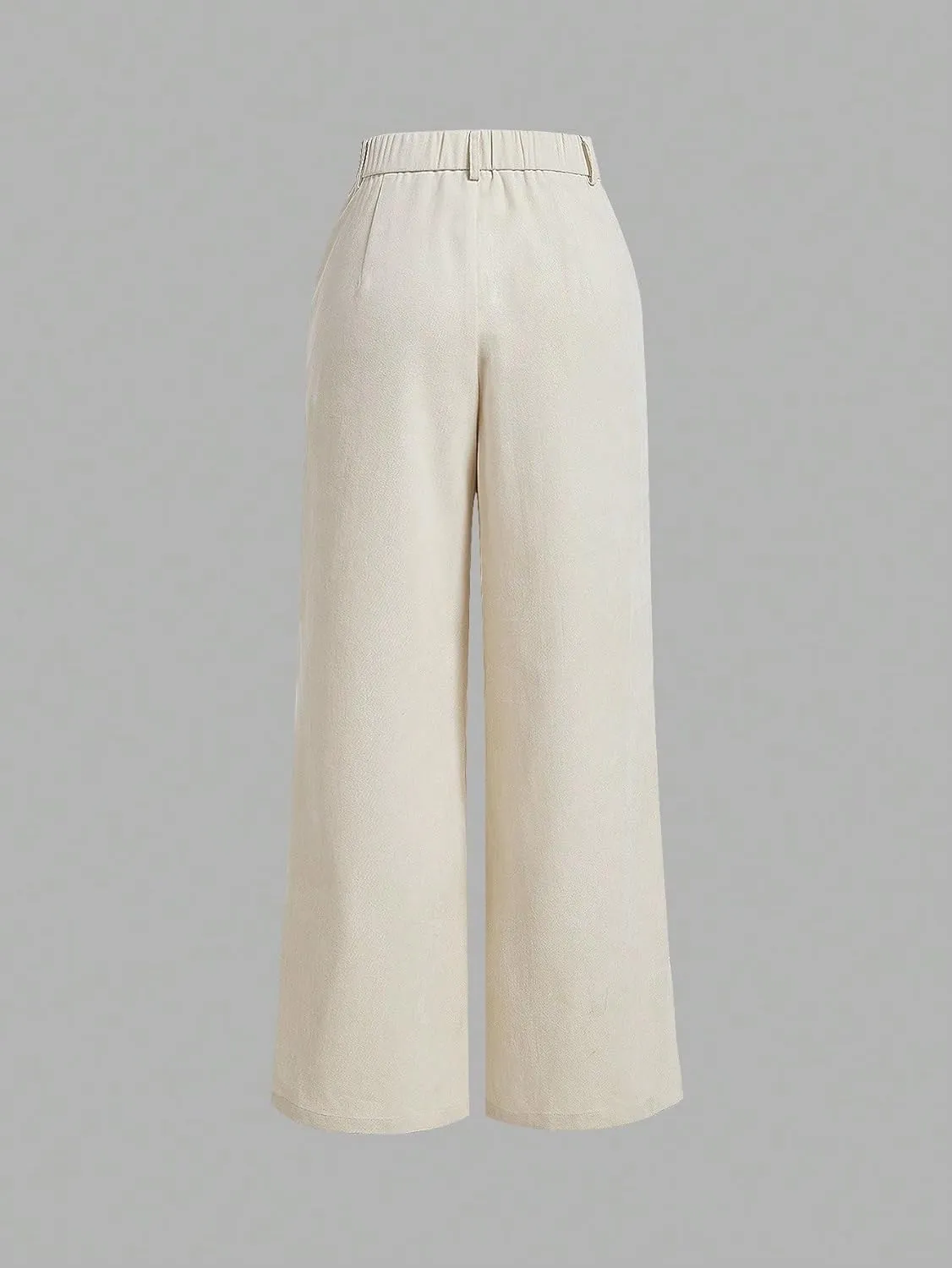 SECOLI Women's Straight Wide Leg Trousers Pants Apricot Button Wide Leg Pants