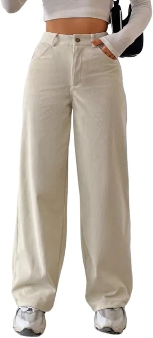 SECOLI Women's Straight Wide Leg Trousers Pants Apricot Wide Leg Pants