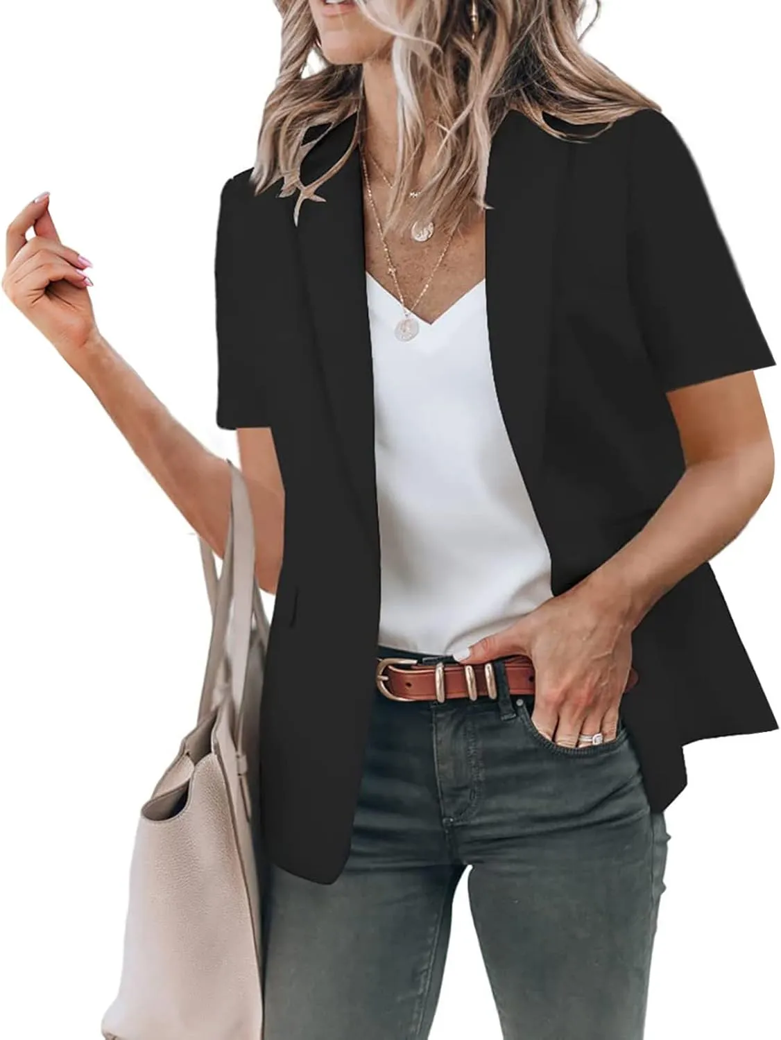 Short Blazers for Women Blazers Dressy Casual Short Puff Sleeve Open Front Office Blazers Bussiness Jackets Work Suit