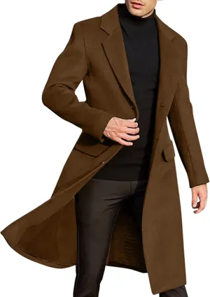 Slim Fit Trench Coat for Men Notched Collar Single Breasted Jacket with Pocket Winter Pea Coat Lightweight Casual Coat