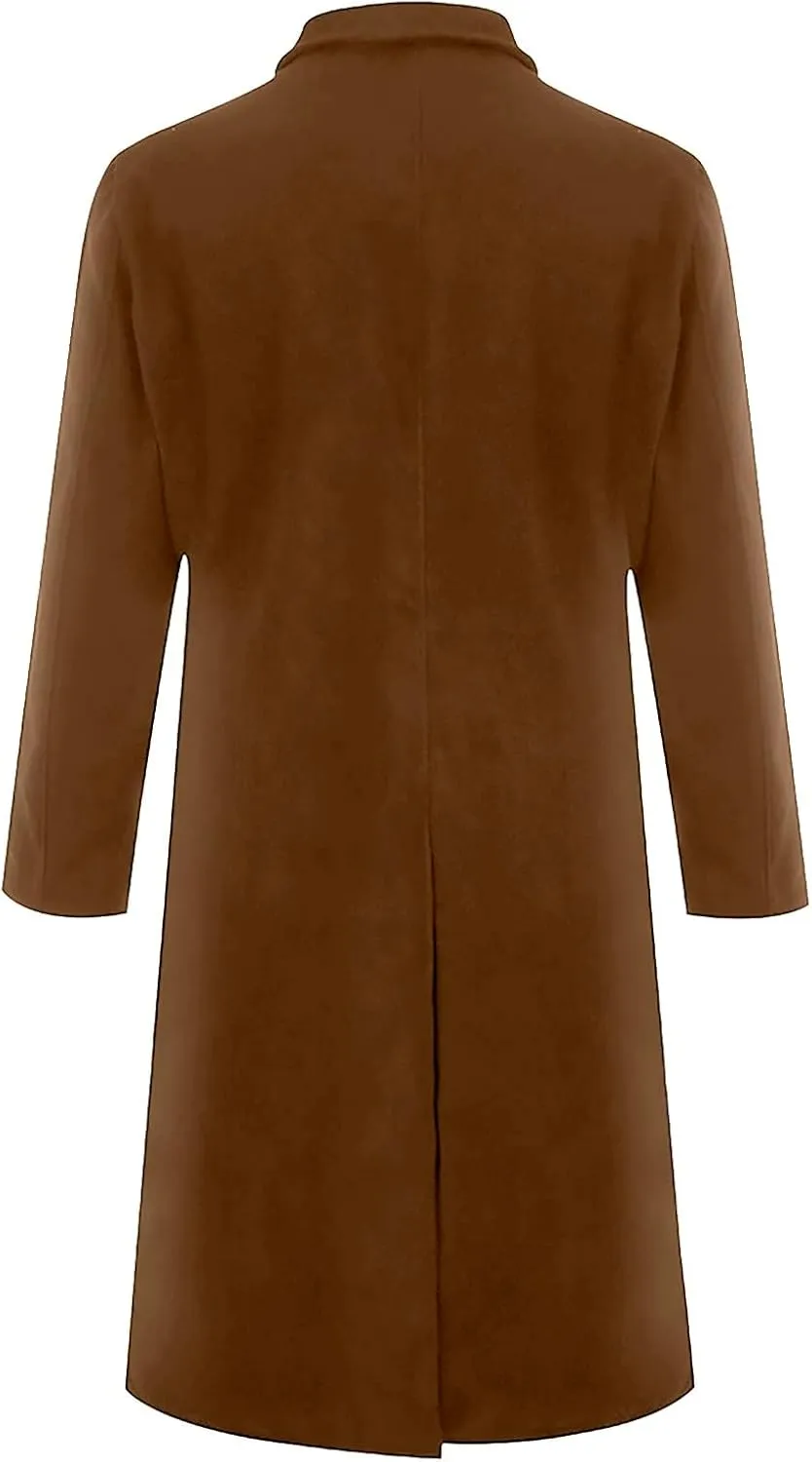 Slim Fit Trench Coat for Men Notched Collar Single Breasted Jacket with Pocket Winter Pea Coat Lightweight Casual Coat