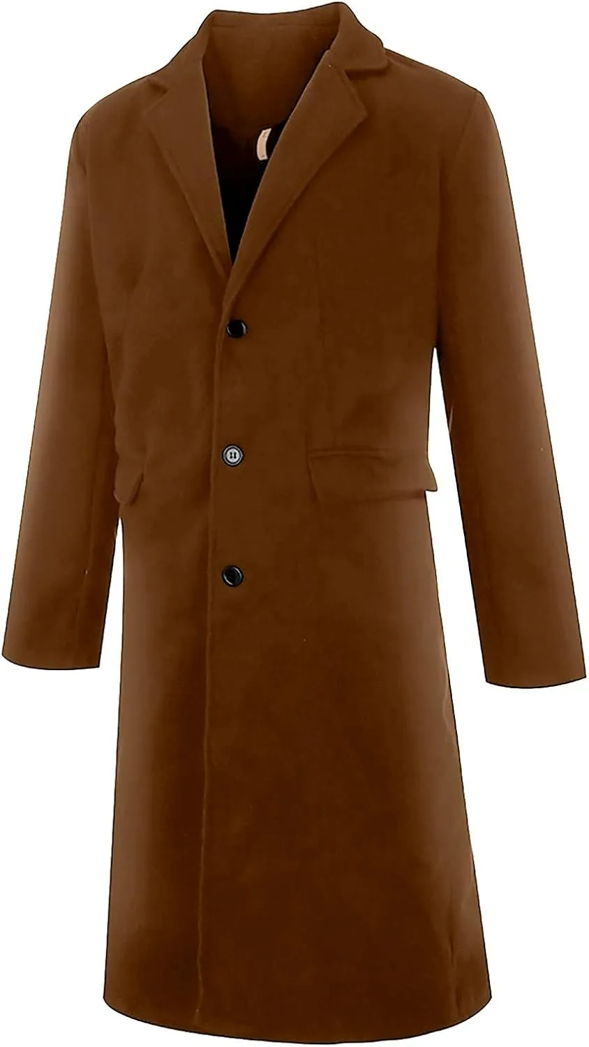 Slim Fit Trench Coat for Men Notched Collar Single Breasted Jacket with Pocket Winter Pea Coat Lightweight Casual Coat