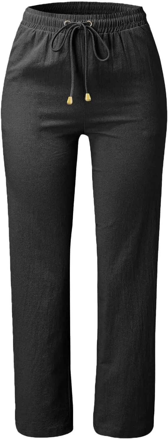 Straight Leg Linen Pants Women Summer Boho Pants Lightweight Loose Cotton Pants High Waisted Lounge Pants Trousers