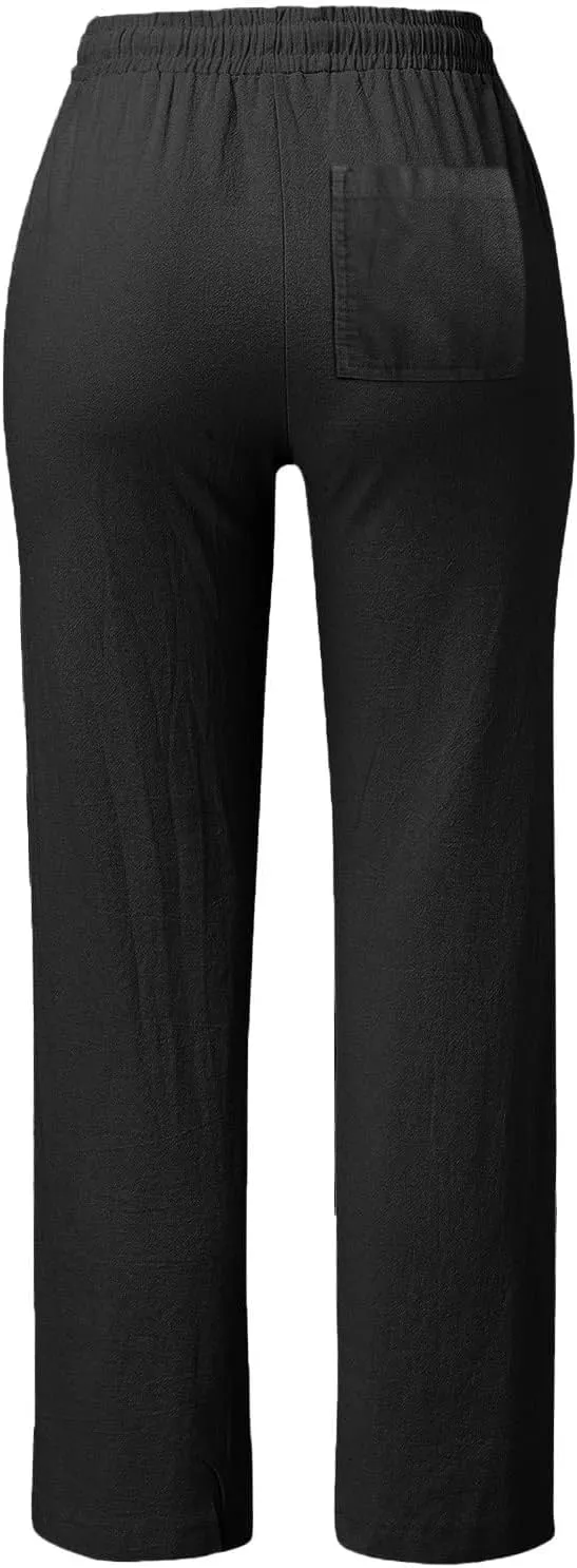 Straight Leg Linen Pants Women Summer Boho Pants Lightweight Loose Cotton Pants High Waisted Lounge Pants Trousers