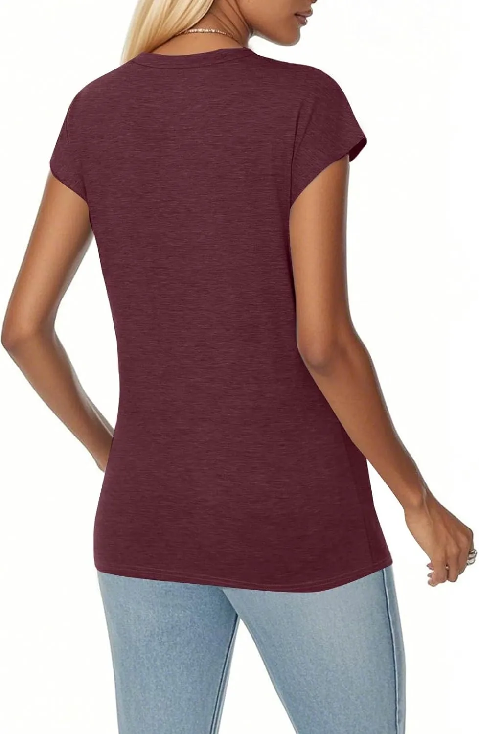 Summer Womens Tops 2025 Casual Short Sleeve V Neck T Shirts Comfy Basic Tees Blouses Loose Fit T-Shirts