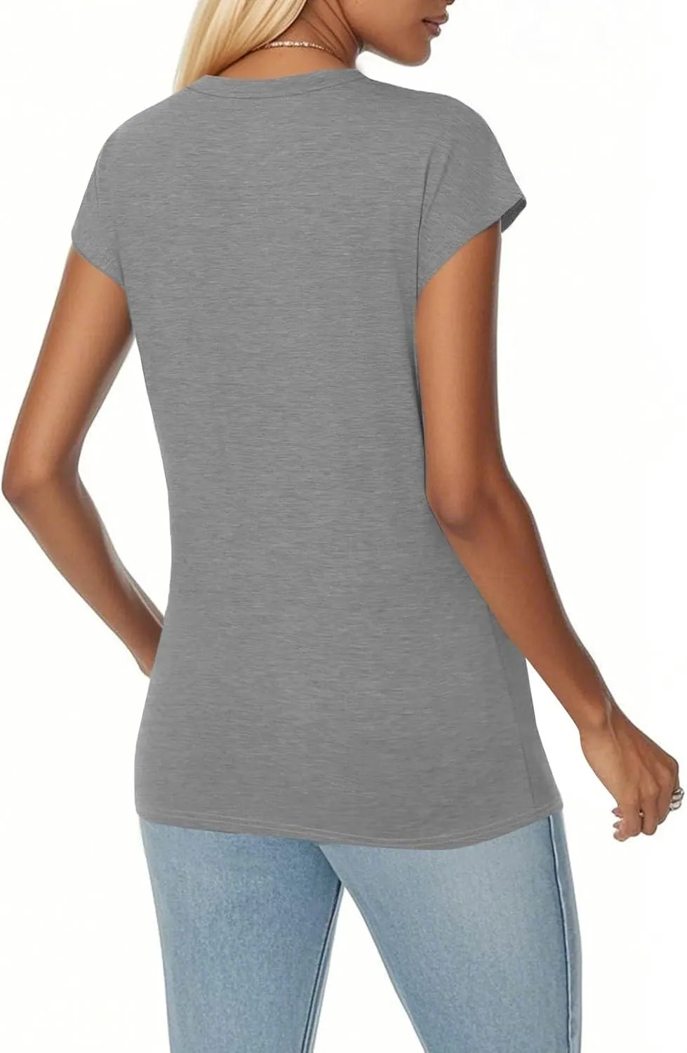 Summer Womens Tops 2025 Casual Short Sleeve V Neck T Shirts Comfy Basic Tees Blouses Loose Fit T-Shirts