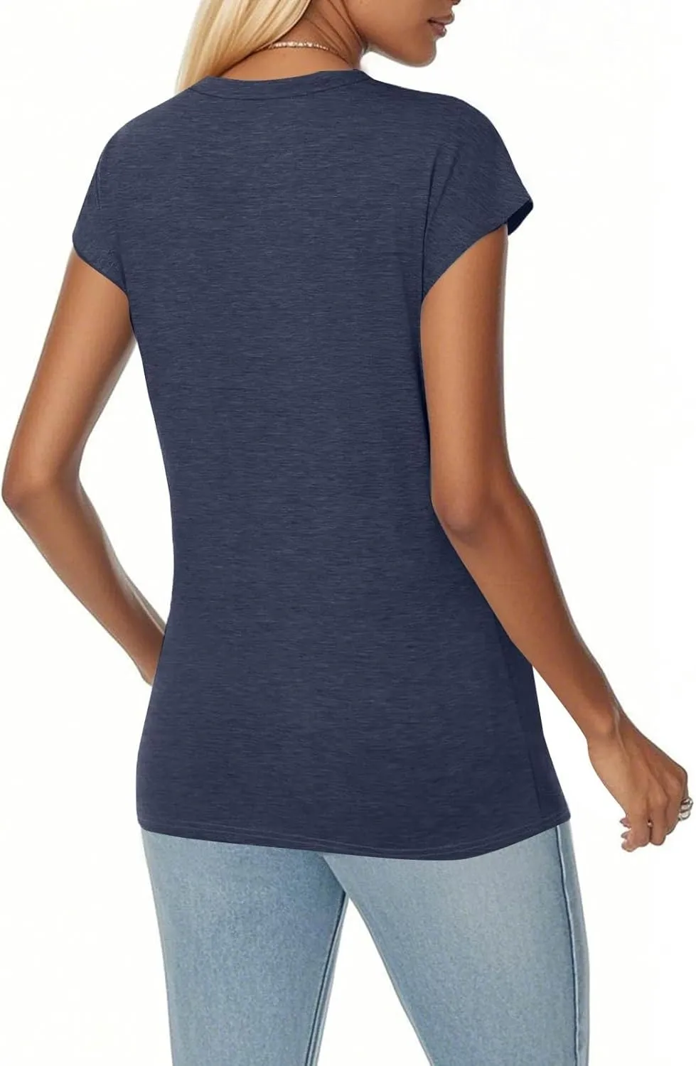 Summer Womens Tops 2025 Casual Short Sleeve V Neck T Shirts Comfy Basic Tees Blouses Loose Fit T-Shirts