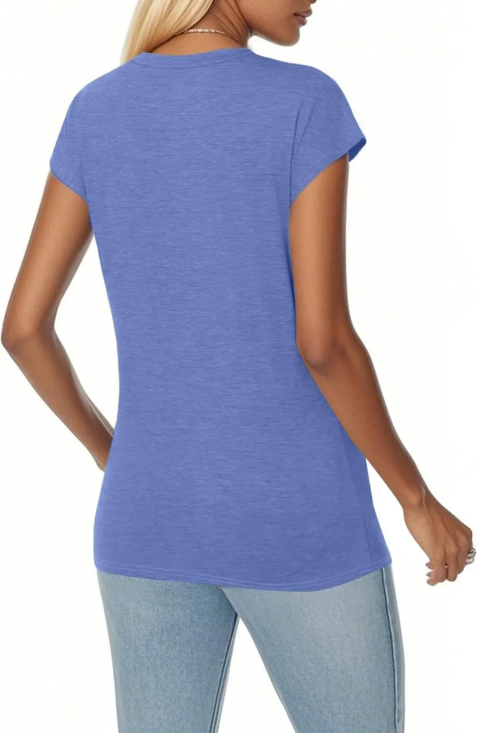 Summer Womens Tops 2025 Casual Short Sleeve V Neck T Shirts Comfy Basic Tees Blouses Loose Fit T-Shirts