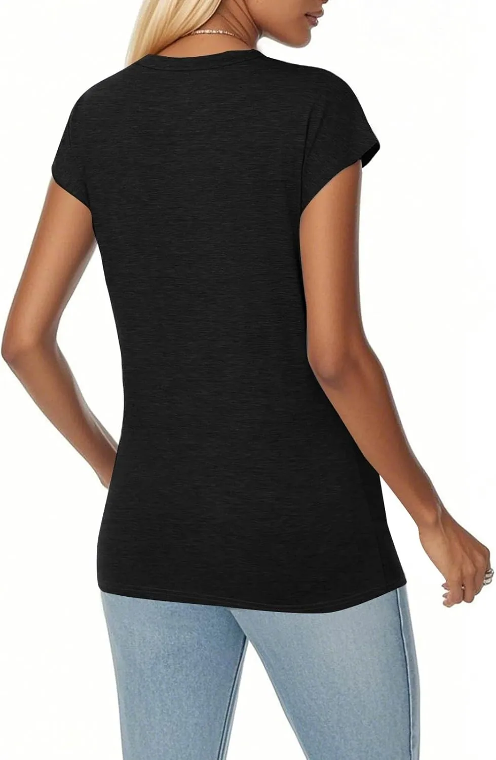 Summer Womens Tops 2025 Casual Short Sleeve V Neck T Shirts Comfy Basic Tees Blouses Loose Fit T-Shirts