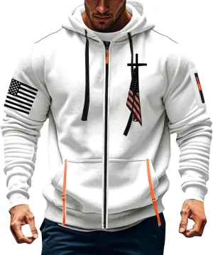 Tactical Hoodies for Men Lightweight Graphic Full Zip Workout Hoodies Long Sleeve Multi-Pockets Winter Sweatshirts