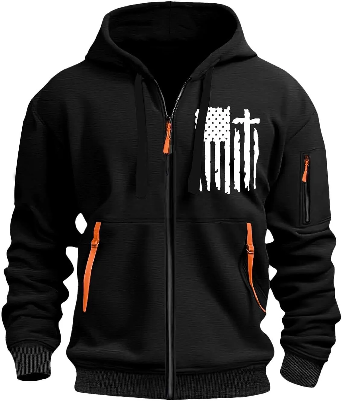 Tactical Hoodies for Men Lightweight Graphic Full Zip Workout Hoodies Long Sleeve Multi-Pockets Winter Sweatshirts