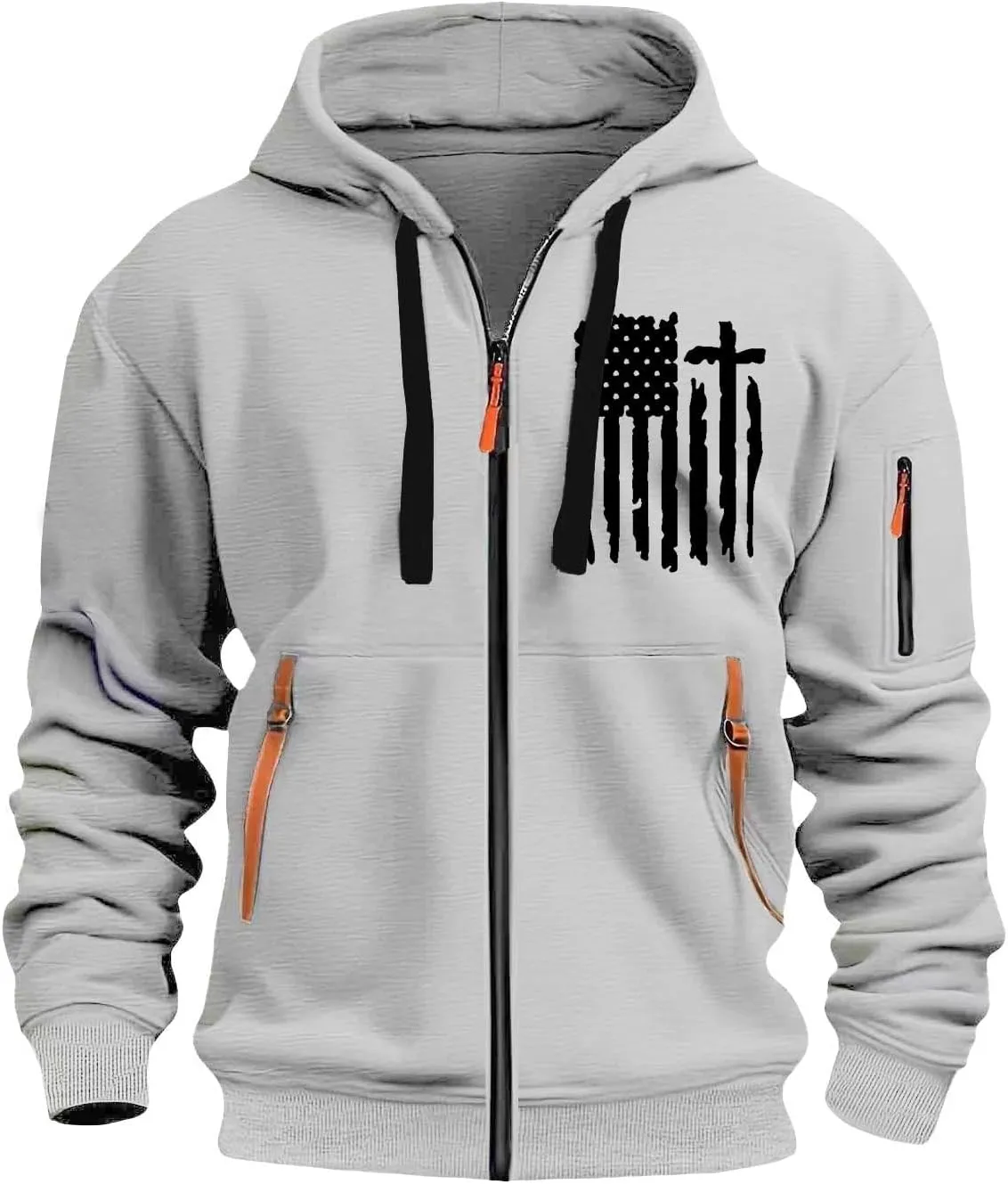 Tactical Hoodies for Men Lightweight Graphic Full Zip Workout Hoodies Long Sleeve Multi-Pockets Winter Sweatshirts
