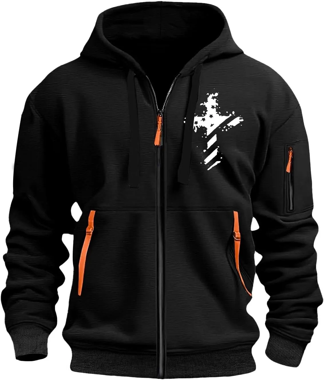 Tactical Hoodies for Men Lightweight Graphic Full Zip Workout Hoodies Long Sleeve Multi-Pockets Winter Sweatshirts
