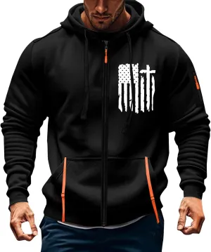 Tactical Hoodies for Men Lightweight Graphic Full Zip Workout Hoodies Long Sleeve Multi-Pockets Winter Sweatshirts