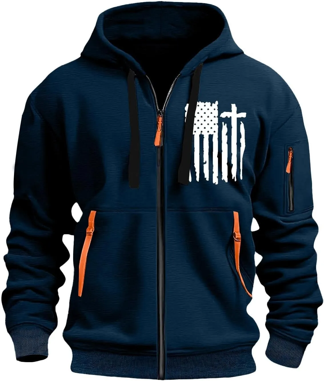 Tactical Hoodies for Men Lightweight Graphic Full Zip Workout Hoodies Long Sleeve Multi-Pockets Winter Sweatshirts