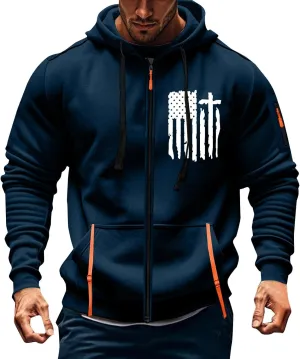 Tactical Hoodies for Men Lightweight Graphic Full Zip Workout Hoodies Long Sleeve Multi-Pockets Winter Sweatshirts