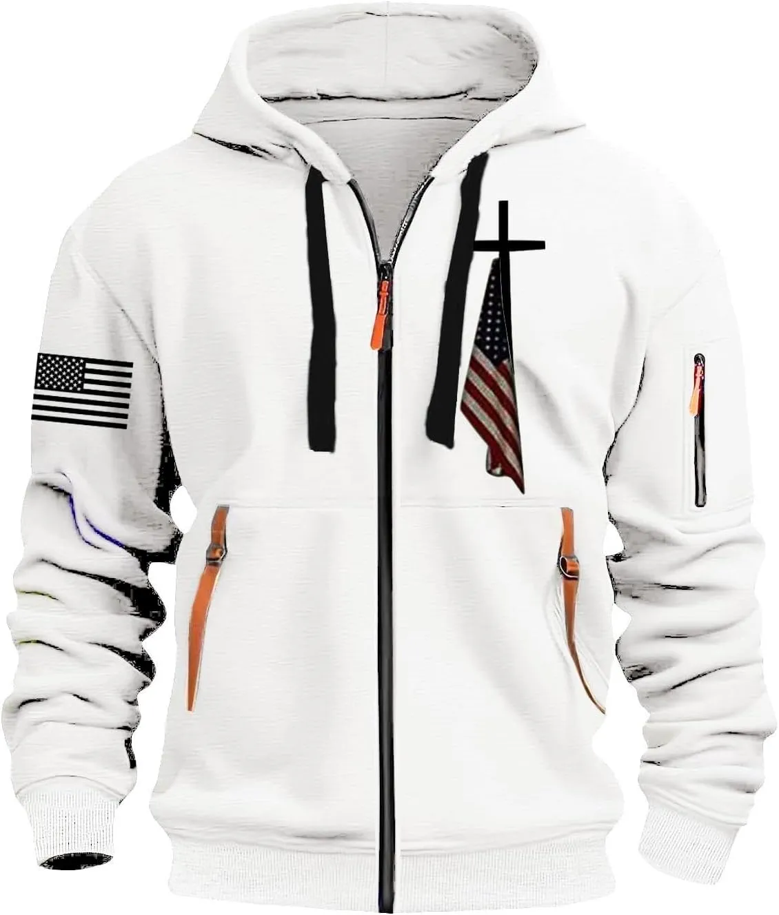 Tactical Hoodies for Men Lightweight Graphic Full Zip Workout Hoodies Long Sleeve Multi-Pockets Winter Sweatshirts