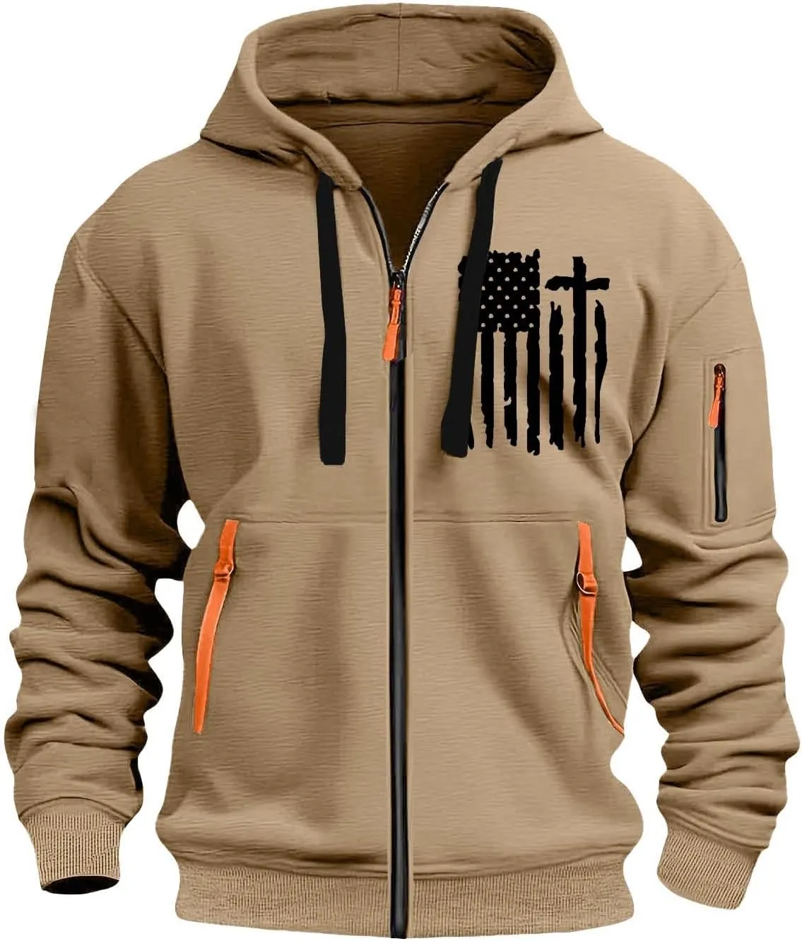 Tactical Hoodies for Men Lightweight Graphic Full Zip Workout Hoodies Long Sleeve Multi-Pockets Winter Sweatshirts