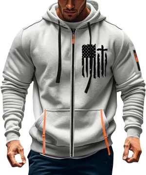 Tactical Hoodies for Men Lightweight Graphic Full Zip Workout Hoodies Long Sleeve Multi-Pockets Winter Sweatshirts