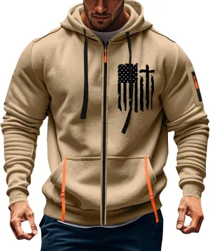 Tactical Hoodies for Men Lightweight Graphic Full Zip Workout Hoodies Long Sleeve Multi-Pockets Winter Sweatshirts