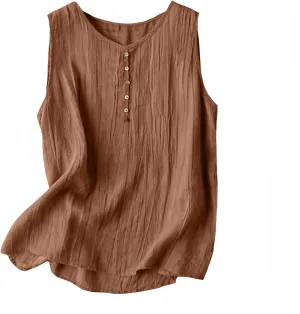 Tank Tops for Women 2025 Casual Summer T Shirts Trendy Sleeveless Crew Neck Tops Vintage Loose Fit Solid Color Blouses